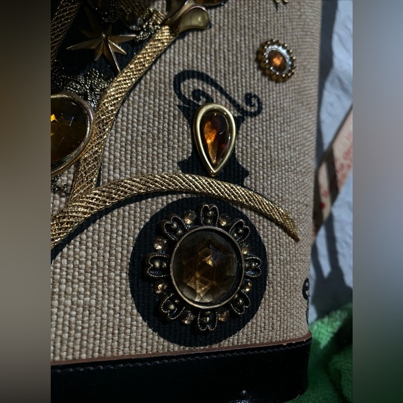 ENID COLLINS of Texas vintage Carriage Trade Purse Wood Jeweled Leather trim - Picture 8 of 12